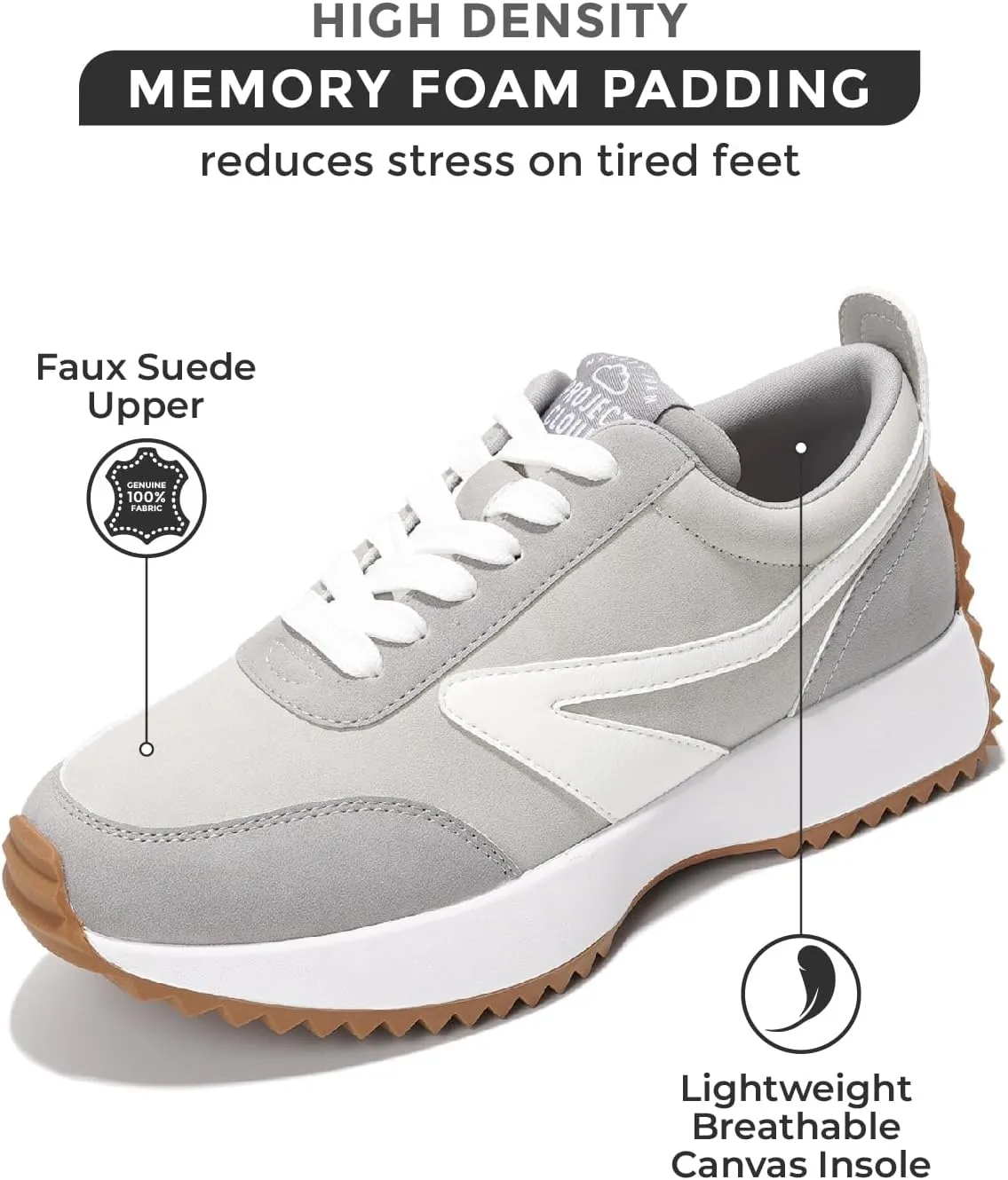 Project Cloud Womens Sneakers - Memory Foam Insole and Lightweight Spring Shoes - Non-Slip Lace Up Trendy Shoes - Fashion Sneakers for Women 2025
