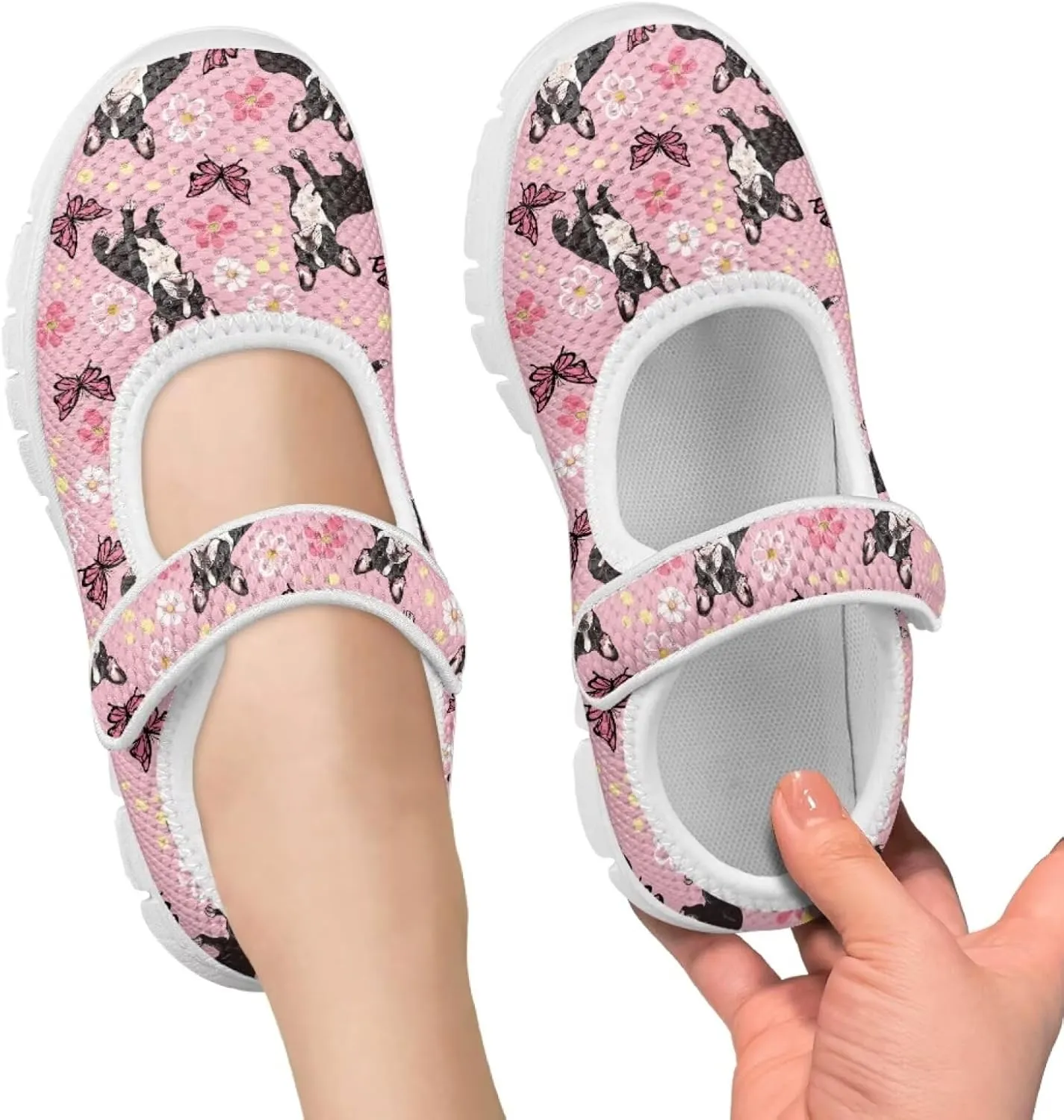 Puppy Print Mary Jane Shoes for Girls Toddler Dress Shoes Breathable Running Tennis Sneaker School Mesh Barefoot Shoes