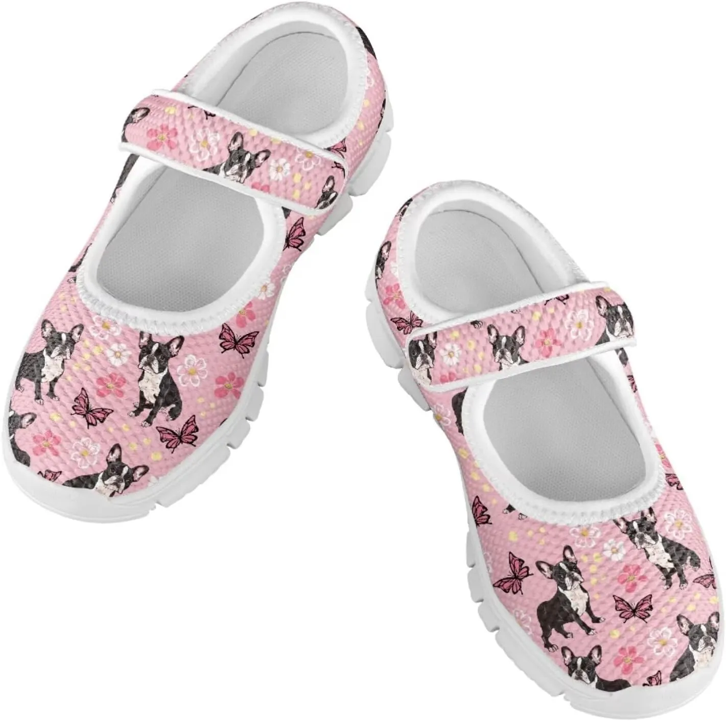 Puppy Print Mary Jane Shoes for Girls Toddler Dress Shoes Breathable Running Tennis Sneaker School Mesh Barefoot Shoes