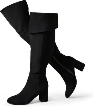 Putu Women's Thigh High Boots Block Heel Boots Over the Knee Faux Suede Tall Boots