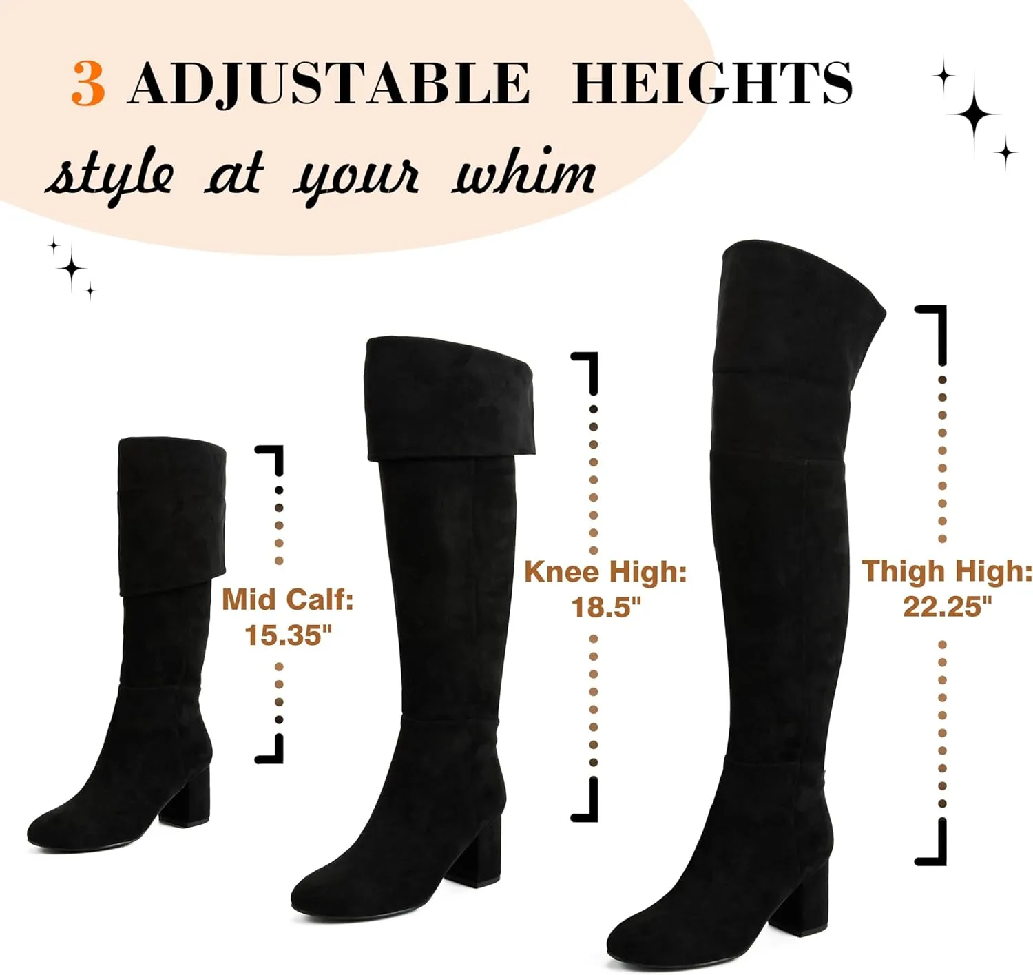 Putu Women's Thigh High Boots Block Heel Boots Over the Knee Faux Suede Tall Boots