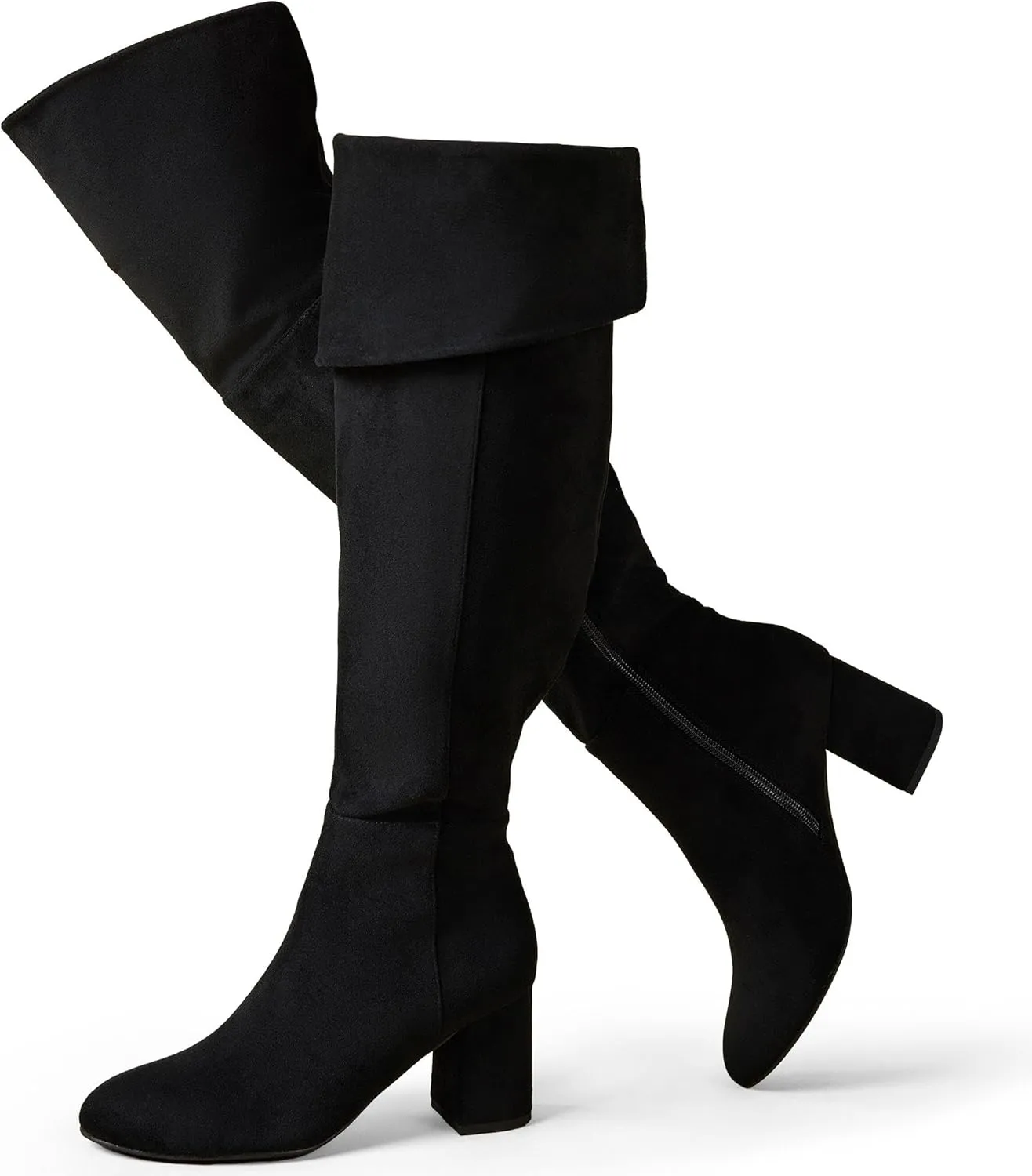 Putu Women's Thigh High Boots Block Heel Boots Over the Knee Faux Suede Tall Boots