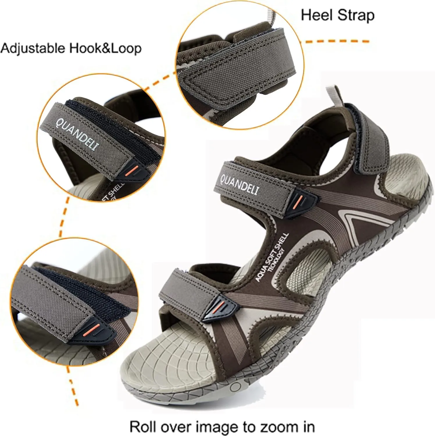 QUANDELI Men's Sport Sandals, Open Toe Water Sandals with Arch Support Waterproof Lightweight Casual Athletic Sandals for Outdoor Beach Travel Summer