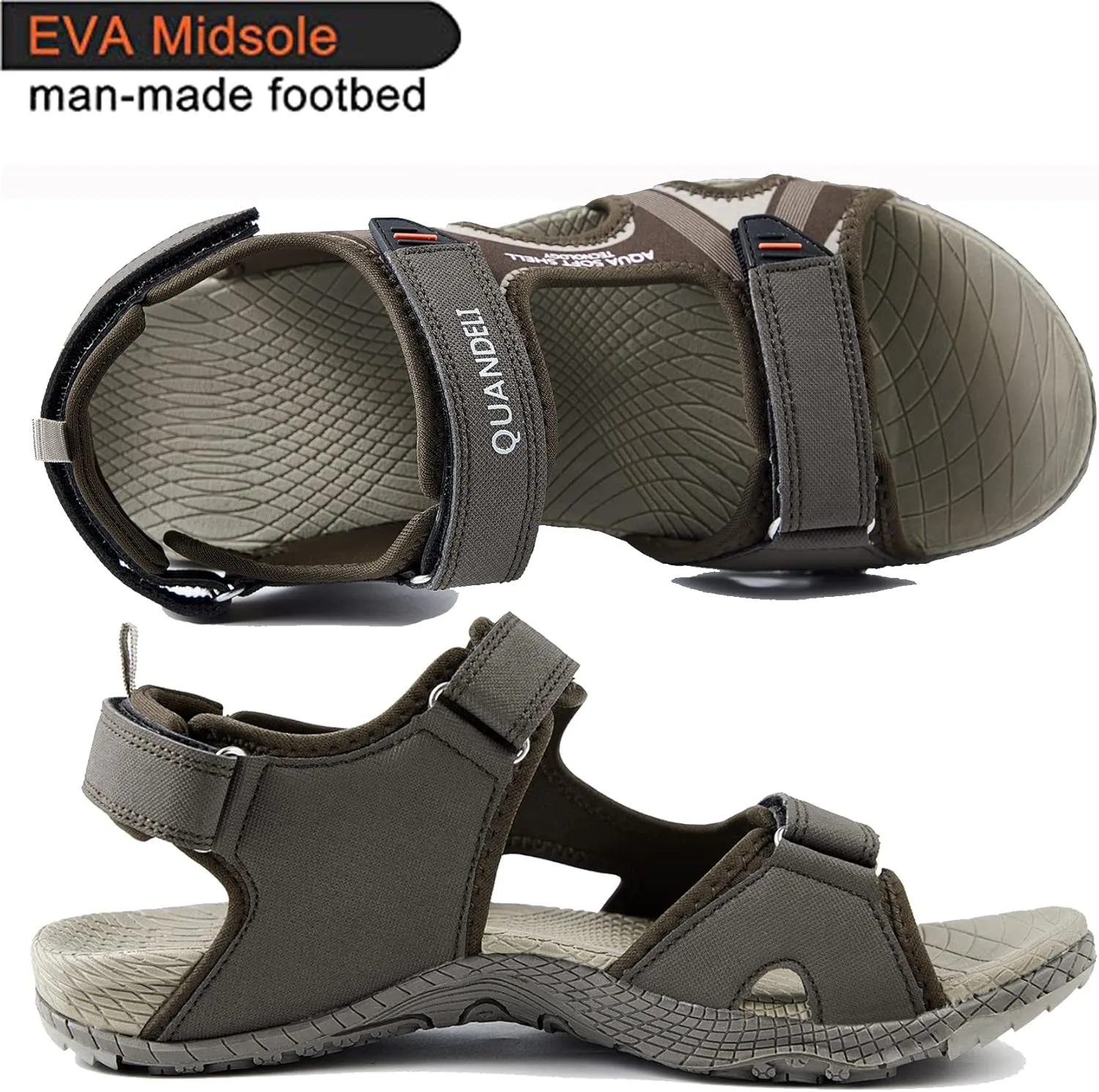 QUANDELI Men's Sport Sandals, Open Toe Water Sandals with Arch Support Waterproof Lightweight Casual Athletic Sandals for Outdoor Beach Travel Summer