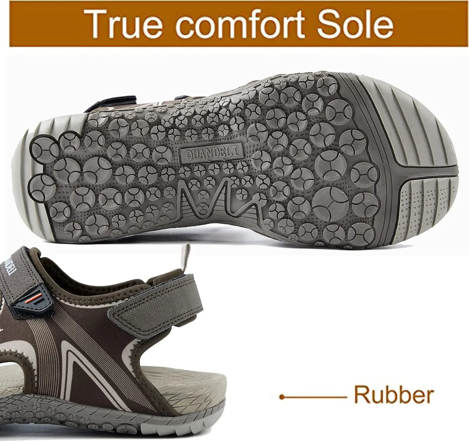 QUANDELI Men's Sport Sandals, Open Toe Water Sandals with Arch Support Waterproof Lightweight Casual Athletic Sandals for Outdoor Beach Travel Summer