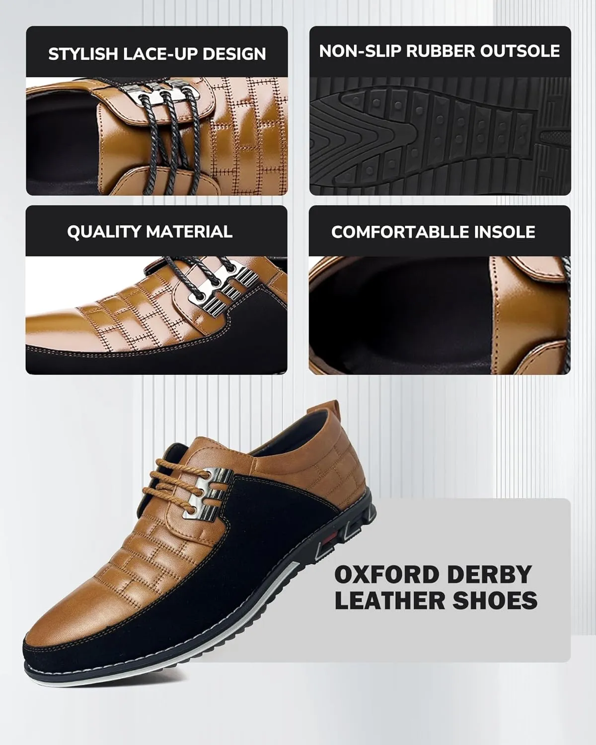 Recyphi Men’s Oxford Derby Orthopedic Leather Shoes Formal Luxury Business Dress Shoes Lace-up Walking Driving Loafers Dress Sneakers