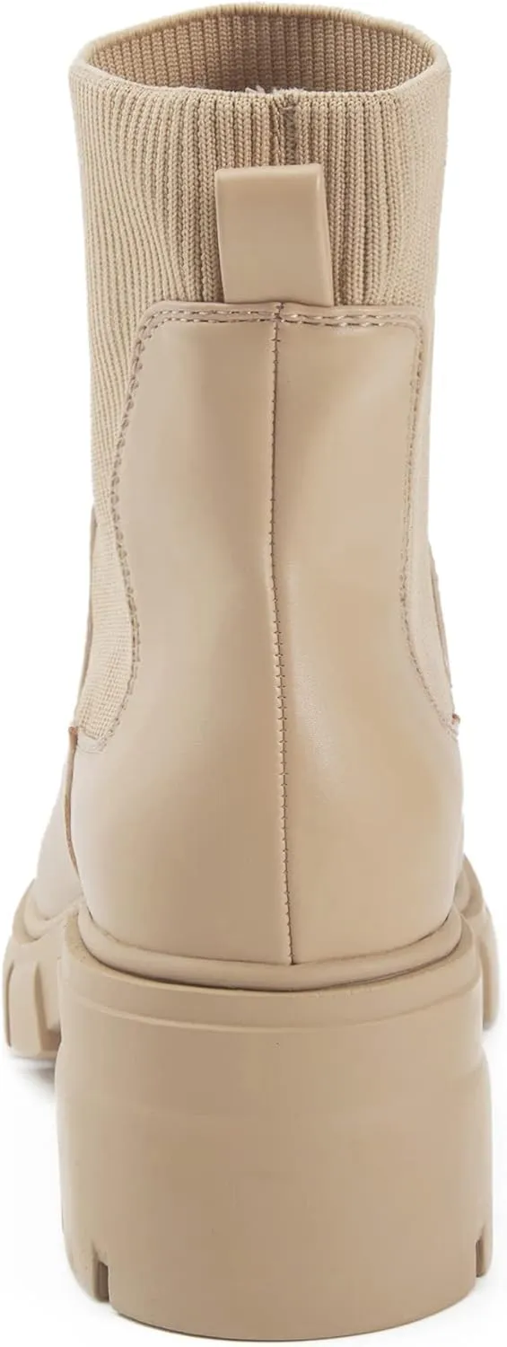 REDTOP Women's Elastic Chelsea Boots Chunky Block Heel Platform Lug Sole Ankle Booties