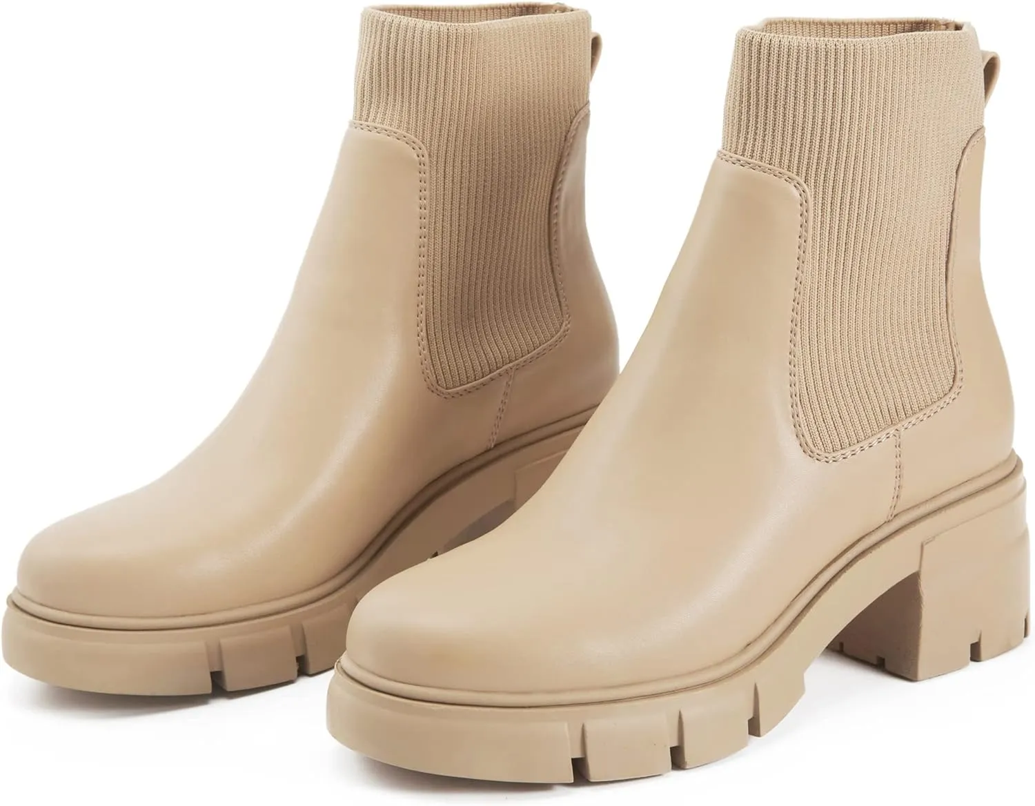 REDTOP Women's Elastic Chelsea Boots Chunky Block Heel Platform Lug Sole Ankle Booties