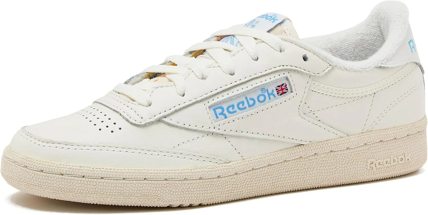 Reebok Club C 85 Vintage Tennis Sneakers, Casual White Womens Shoes, Chalk/Alabaster/Sky Blue, 8