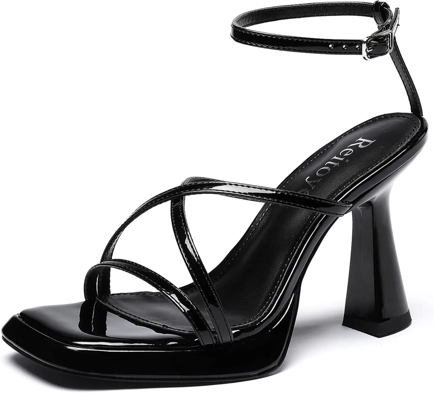Reitoye Strappy Heels for Women Platform High Chunky Heels Square Open Toe Heeled Sandals Ankle Strap Block Heels