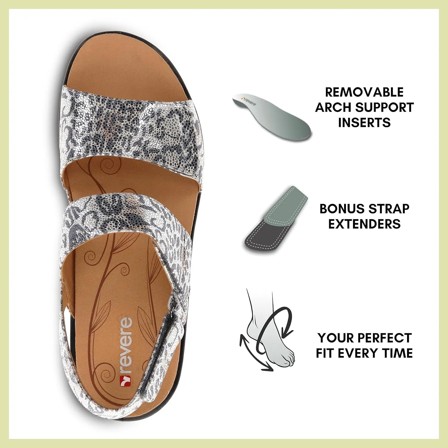 Revere Como Women’s Sandals with Back Strap - Premium Leather, Adjustable Fit, Orthotic-Friendly, Shock-Absorbing - Stylish & Comfortable for Travel & Daily Wear