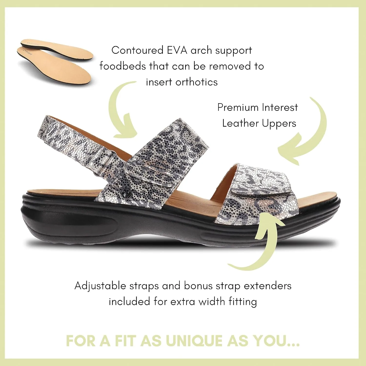 Revere Como Women’s Sandals with Back Strap - Premium Leather, Adjustable Fit, Orthotic-Friendly, Shock-Absorbing - Stylish & Comfortable for Travel & Daily Wear