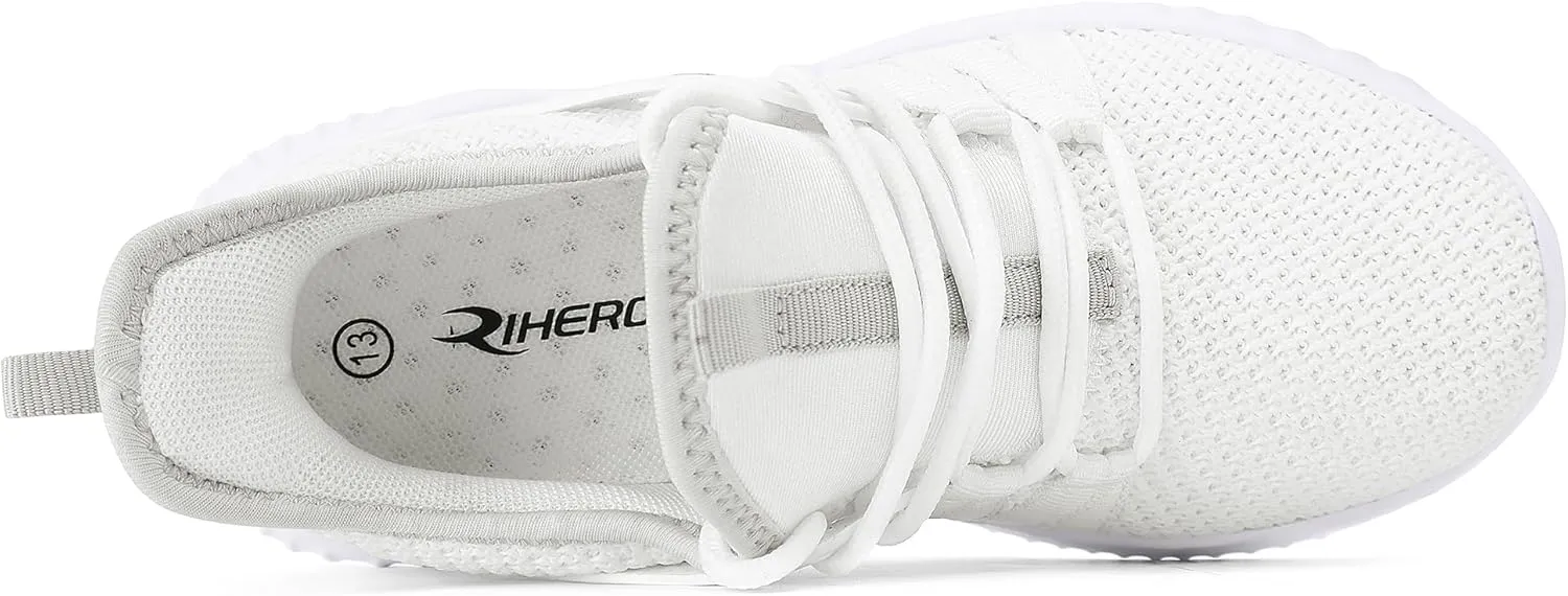 Rihero Girls Tennis Shoes Kids Running Shoes Toddler Lace-Up Lightweight Walking Slip On Sneakers