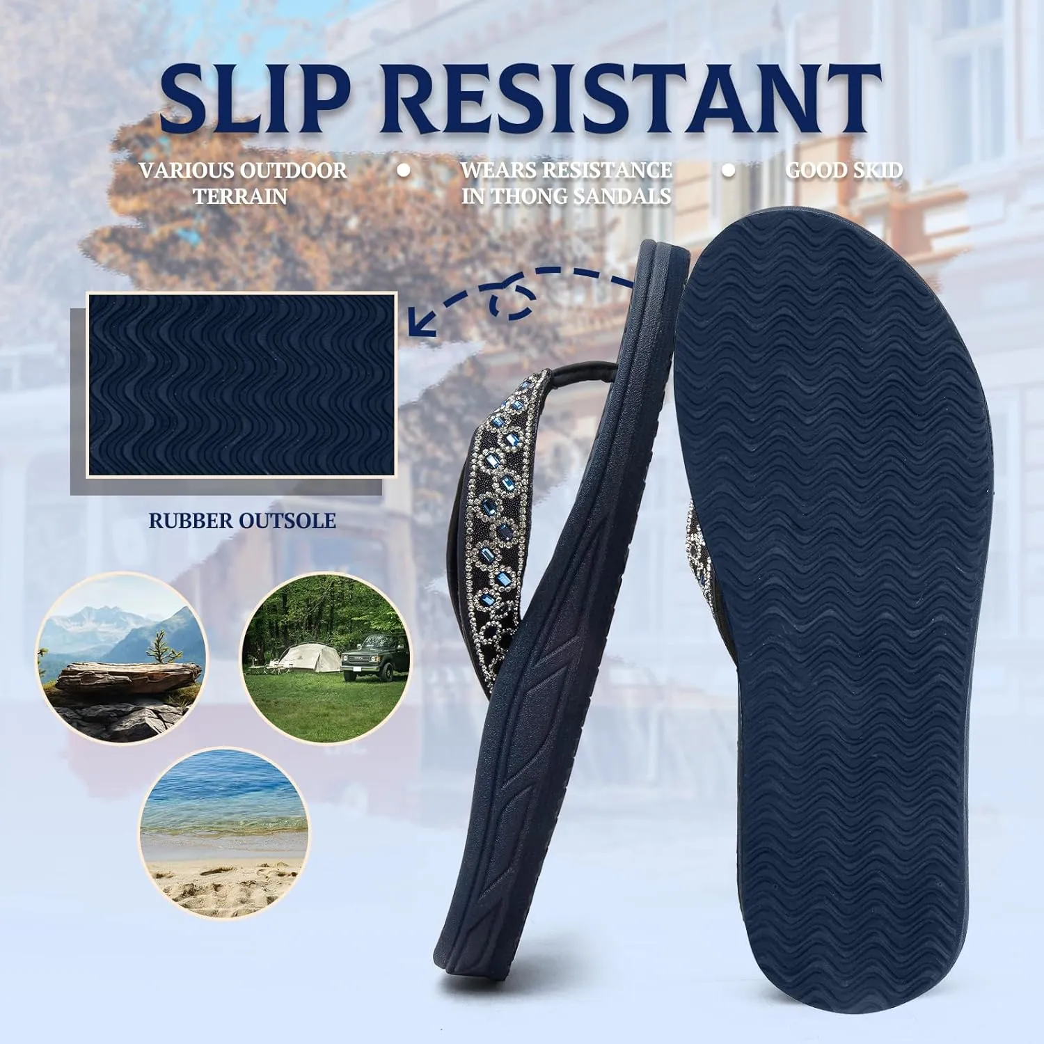 RIKANR Womens Flip Flops, Plantar Fasciitis Sandals for Flat Feet Dressy Comfortable Casual Sandals Walking with Arch Support Thong Flip Flops Beach Sandals Summer