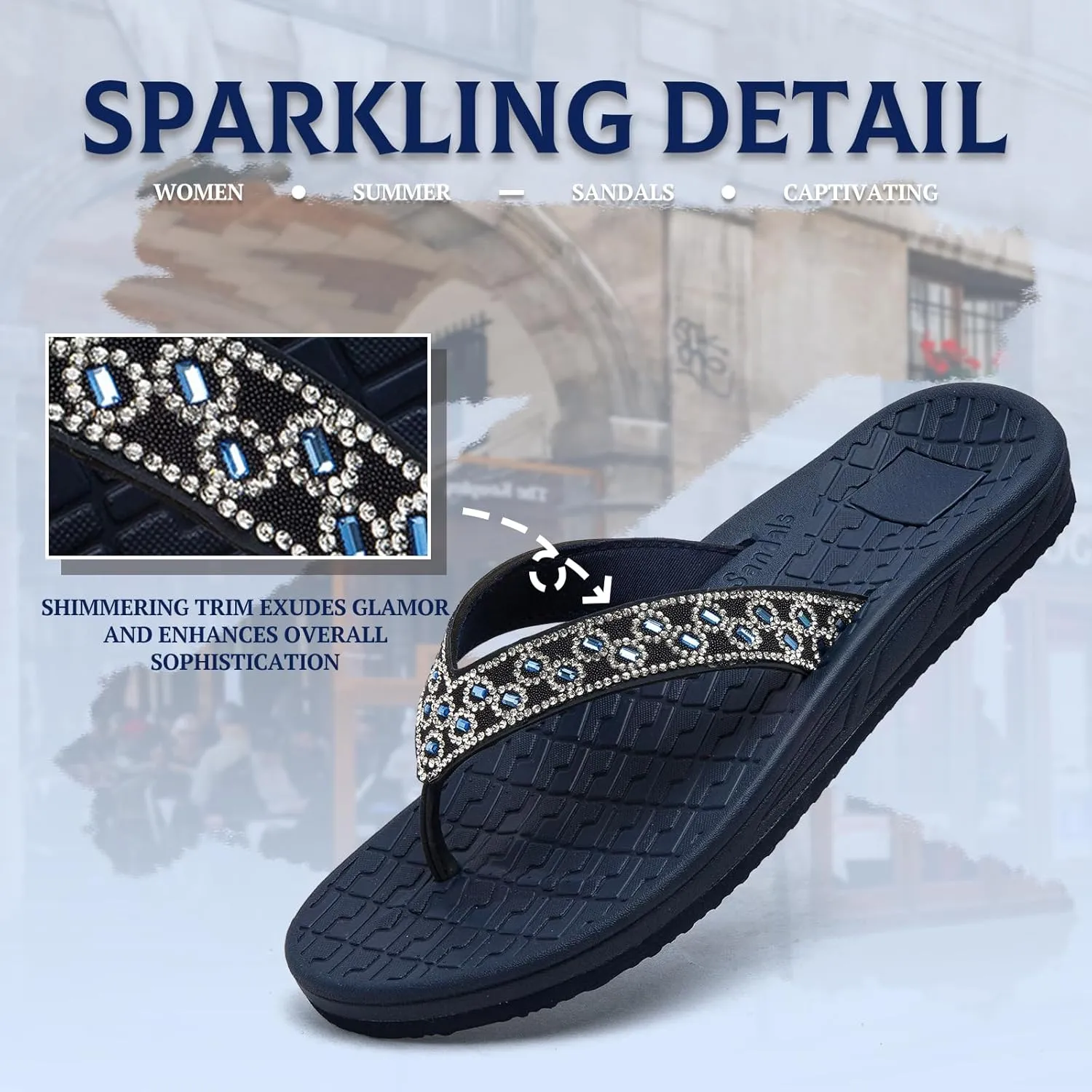 RIKANR Womens Flip Flops, Plantar Fasciitis Sandals for Flat Feet Dressy Comfortable Casual Sandals Walking with Arch Support Thong Flip Flops Beach Sandals Summer