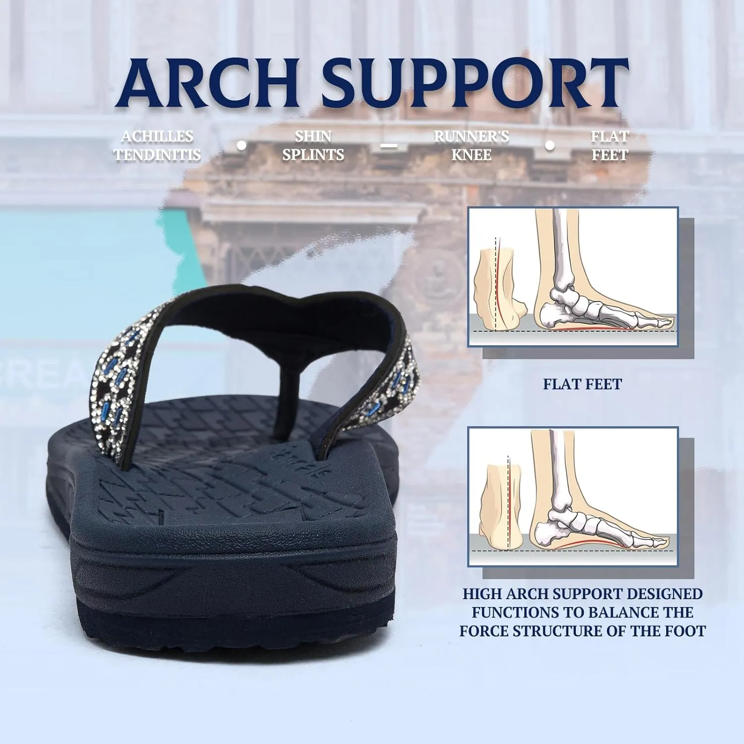RIKANR Womens Flip Flops, Plantar Fasciitis Sandals for Flat Feet Dressy Comfortable Casual Sandals Walking with Arch Support Thong Flip Flops Beach Sandals Summer