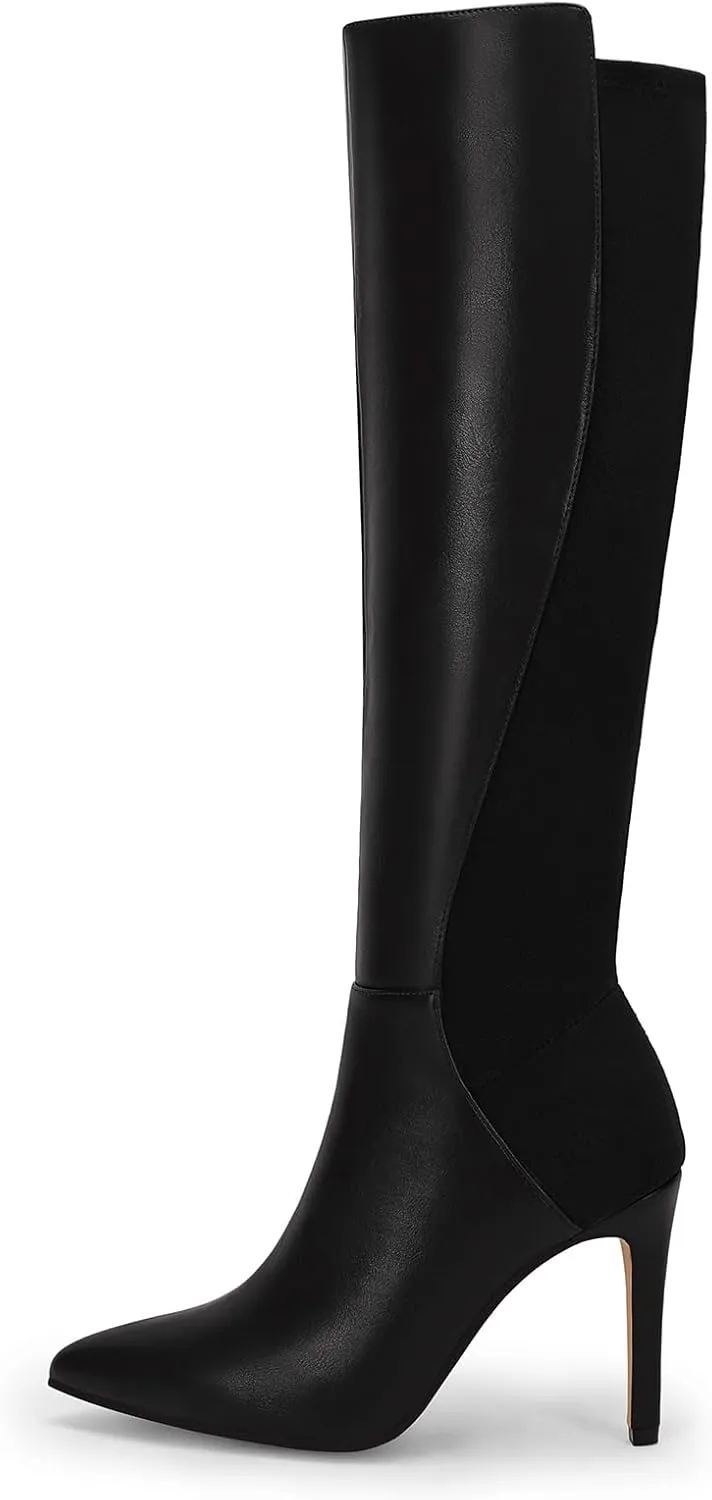 Rilista Womens Knee High Boots Sexy Pointed Toe Stiletto Heel Boot Leather Zipper Dress Shoes
