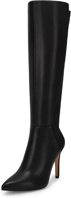 Rilista Womens Knee High Boots Sexy Pointed Toe Stiletto Heel Boot Leather Zipper Dress Shoes