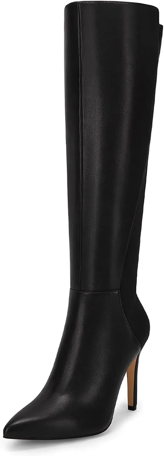 Rilista Womens Knee High Boots Sexy Pointed Toe Stiletto Heel Boot Leather Zipper Dress Shoes
