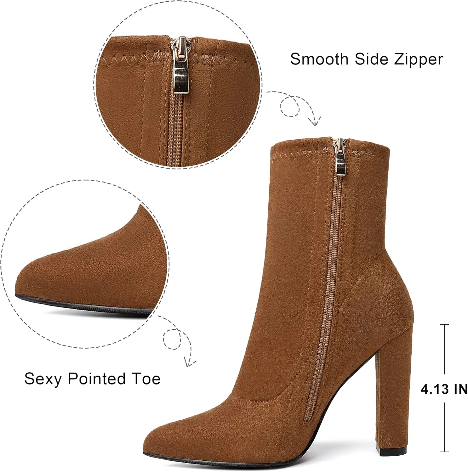 risdoada Women's Sock Boots Chunky Heel Ankle Booties Elastic Suede Pointed Toe Fall Winter High Heeled Mid Calf Boots