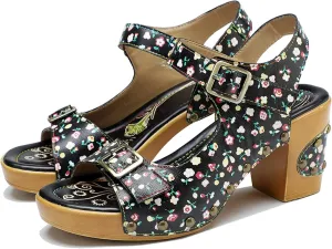 Riutiru Women's Handmade Lambskin Retro Casual Sandals for Spring and Summer, Contrast 3D Color-blocking Flower Comfortable High-heeled Sandals for Women