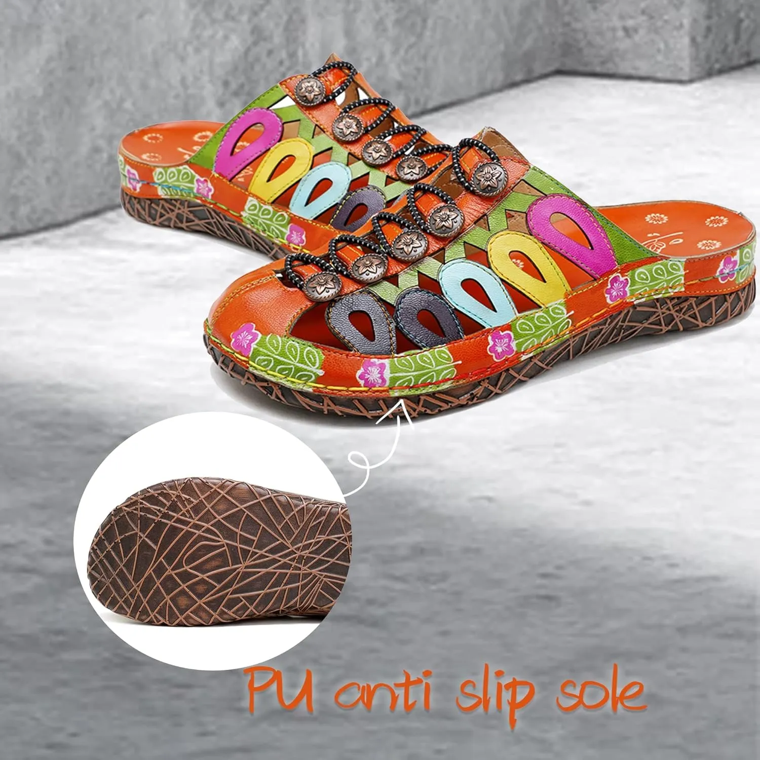 Riutiru Women's Handmade Vintage Ethnic Style Lambskin Sandals and Slippers - Fashion and lightweight Suitable for Any Occasion