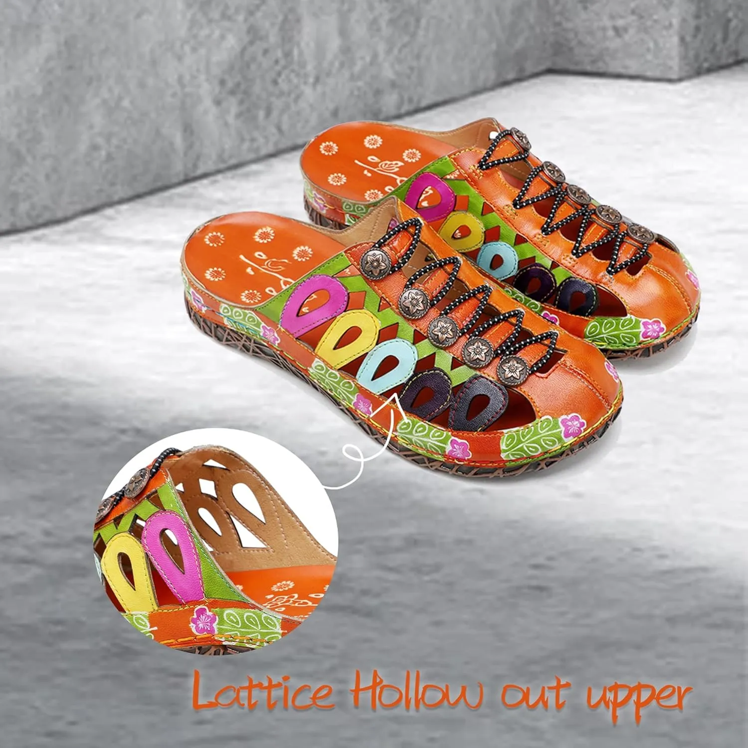 Riutiru Women's Handmade Vintage Ethnic Style Lambskin Sandals and Slippers - Fashion and lightweight Suitable for Any Occasion