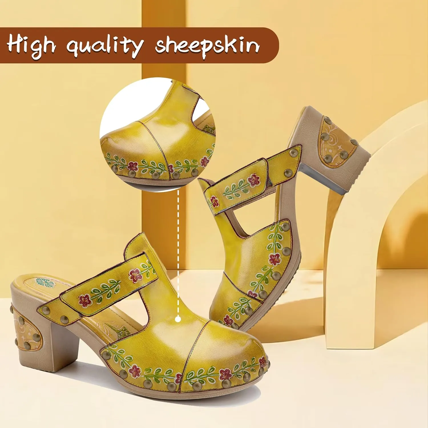 Riutiru Women's Handmade Vintage Ethnic Style Lambskin Sandals and Slippers - Fashion and lightweight Suitable for Any Occasion