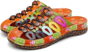 Riutiru Women's Handmade Vintage Ethnic Style Lambskin Sandals and Slippers - Fashion and lightweight Suitable for Any Occasion