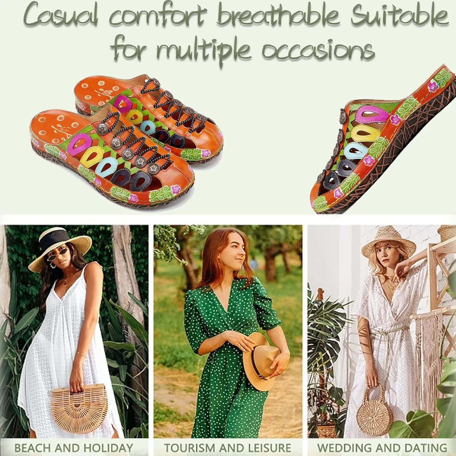 Riutiru Women's Handmade Vintage Ethnic Style Lambskin Sandals and Slippers - Fashion and lightweight Suitable for Any Occasion