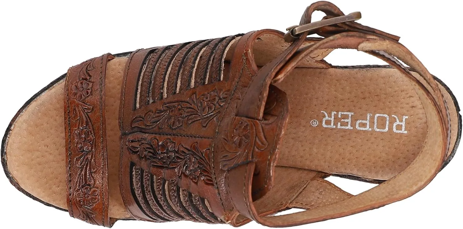 ROPER Womens Mika Iii Embossed Cut Out Block Casual Sandals Casual High Heel 3" & Up - Brown