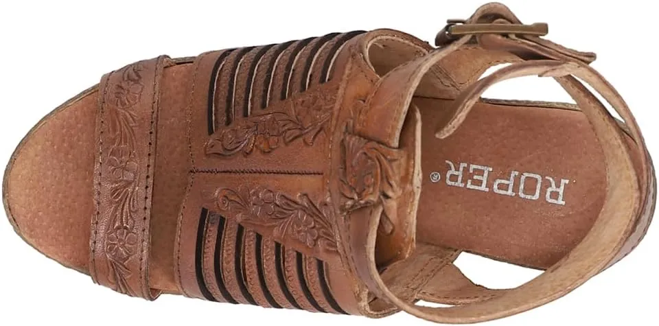 ROPER Womens Mika Iii Embossed Cut Out Block Casual Sandals Casual High Heel 3" & Up - Brown