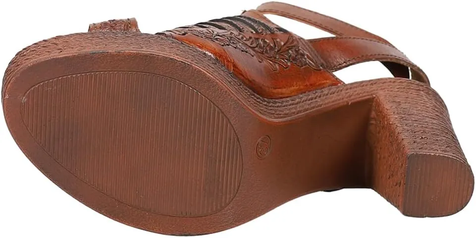 ROPER Womens Mika Iii Embossed Cut Out Block Casual Sandals Casual High Heel 3" & Up - Brown