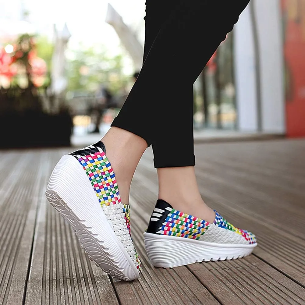 Ruiatoo Women's Platform Wedge Sandals Comfortable Walking Shoes Woven Pumps Mary Jane Shoes