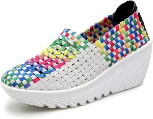 Ruiatoo Women's Platform Wedge Sandals Comfortable Walking Shoes Woven Pumps Mary Jane Shoes