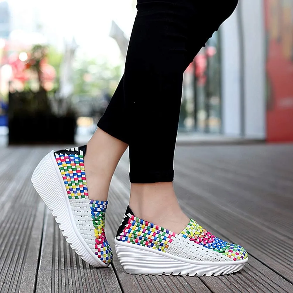 Ruiatoo Women's Platform Wedge Sandals Comfortable Walking Shoes Woven Pumps Mary Jane Shoes