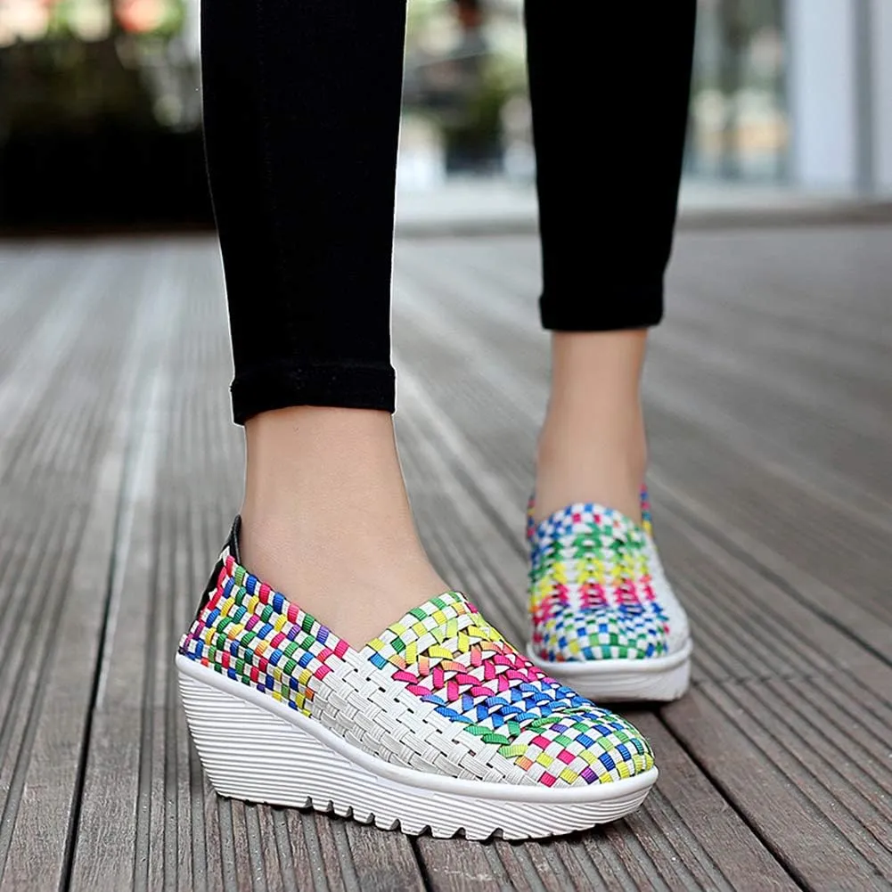 Ruiatoo Women's Platform Wedge Sandals Comfortable Walking Shoes Woven Pumps Mary Jane Shoes