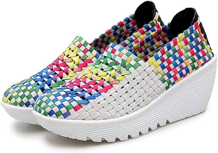 Ruiatoo Women's Platform Wedge Sandals Comfortable Walking Shoes Woven Pumps Mary Jane Shoes