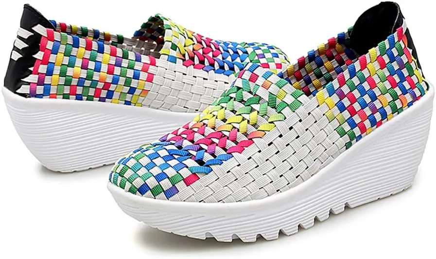 Ruiatoo Women's Platform Wedge Sandals Comfortable Walking Shoes Woven Pumps Mary Jane Shoes