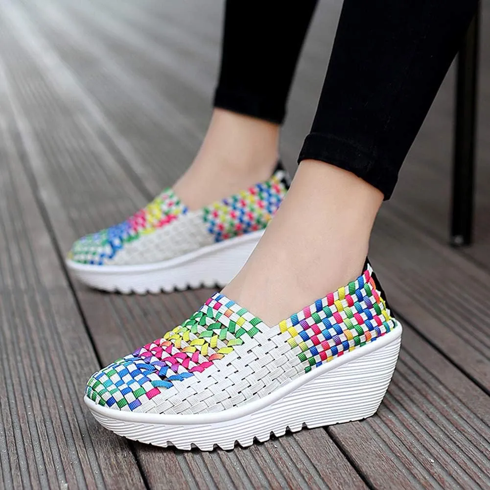 Ruiatoo Women's Platform Wedge Sandals Comfortable Walking Shoes Woven Pumps Mary Jane Shoes