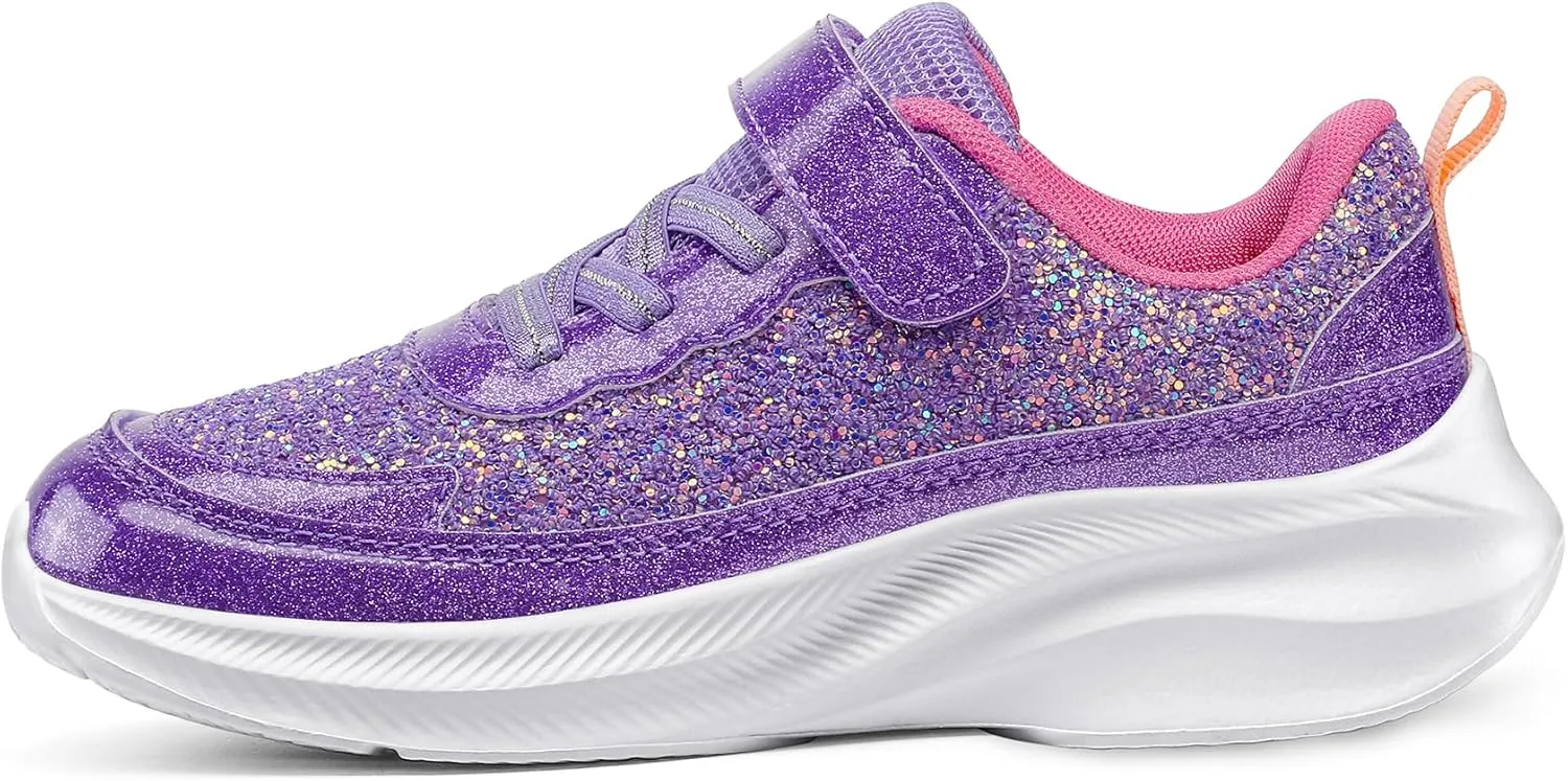 RUNSIDE Girls Glitter Sneakers Lightweight Kids Sparkle Tennis Shoes with Hook and Loop for Toddler/Little Kid/Big Kid