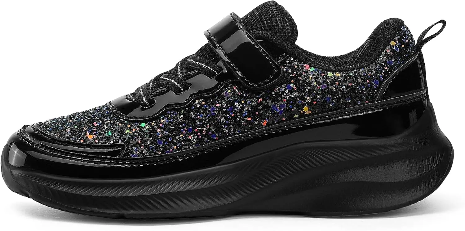 RUNSIDE Girls Glitter Sneakers Lightweight Kids Sparkle Tennis Shoes with Hook and Loop for Toddler/Little Kid/Big Kid