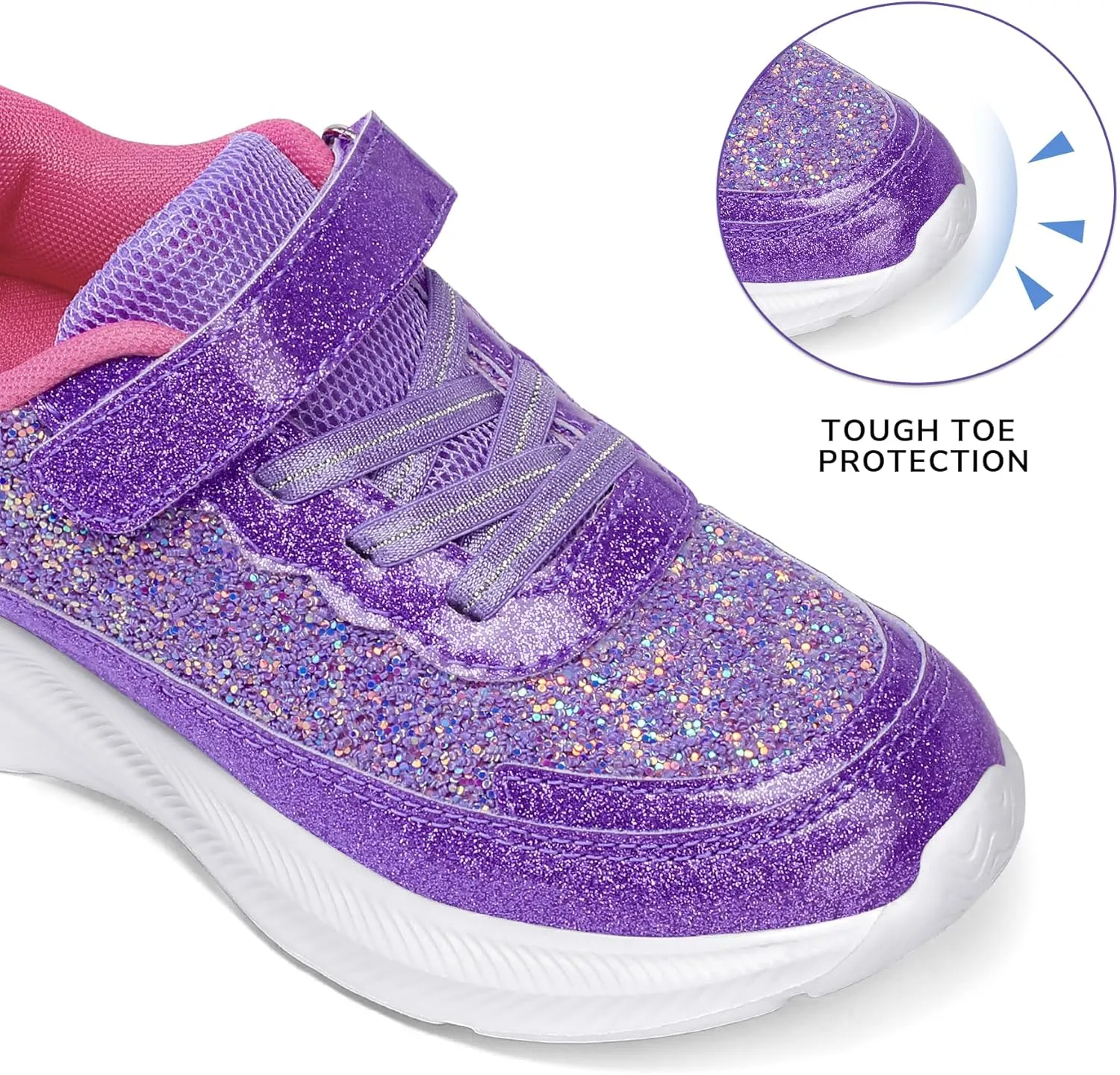RUNSIDE Girls Glitter Sneakers Lightweight Kids Sparkle Tennis Shoes with Hook and Loop for Toddler/Little Kid/Big Kid