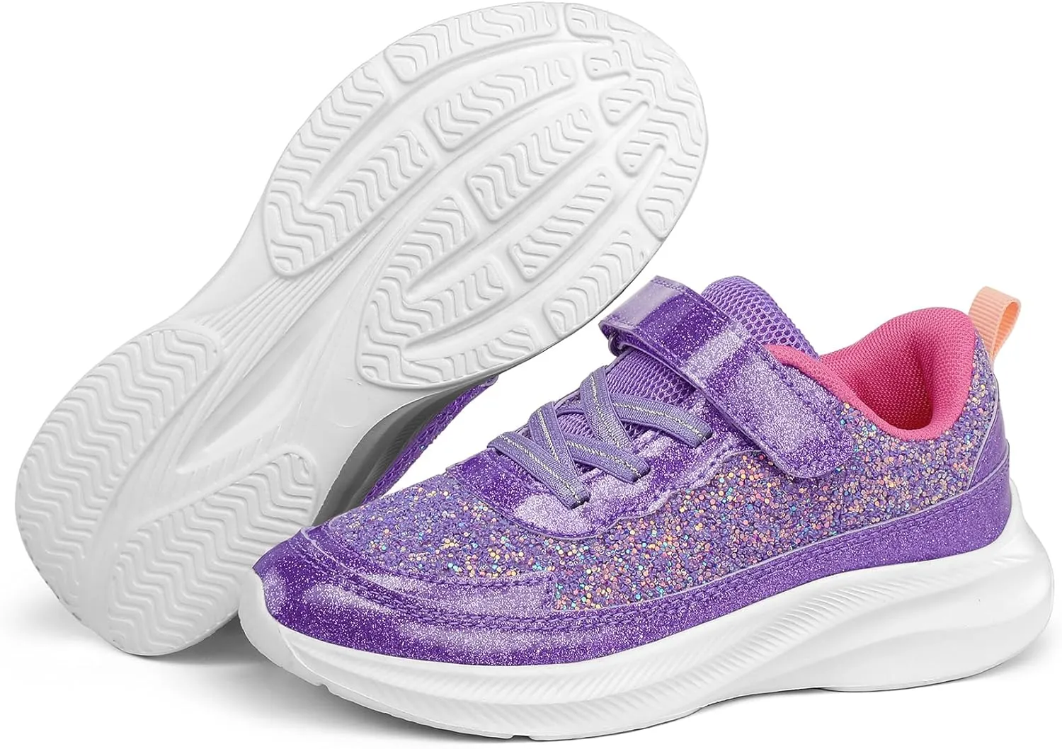 RUNSIDE Girls Glitter Sneakers Lightweight Kids Sparkle Tennis Shoes with Hook and Loop for Toddler/Little Kid/Big Kid