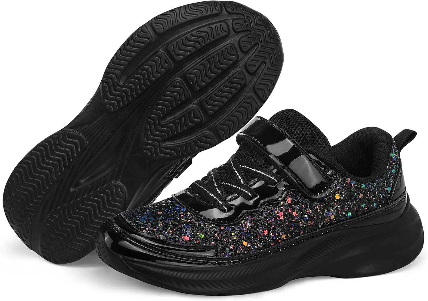 RUNSIDE Girls Glitter Sneakers Lightweight Kids Sparkle Tennis Shoes with Hook and Loop for Toddler/Little Kid/Big Kid