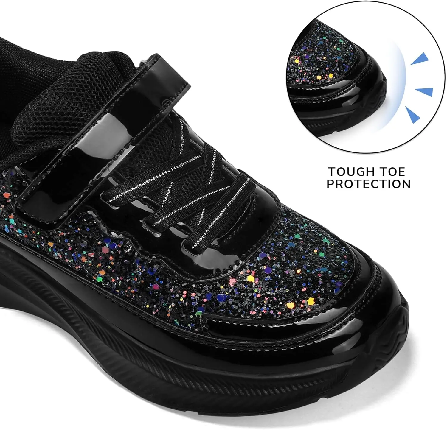 RUNSIDE Girls Glitter Sneakers Lightweight Kids Sparkle Tennis Shoes with Hook and Loop for Toddler/Little Kid/Big Kid