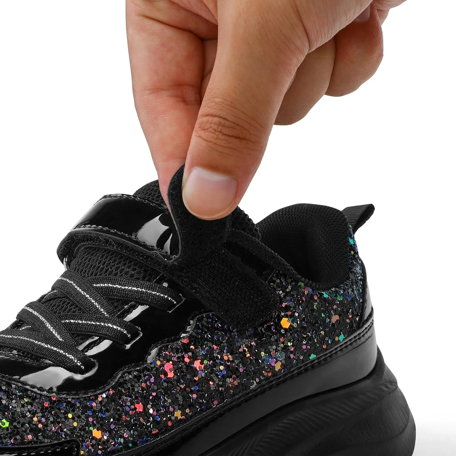 RUNSIDE Girls Glitter Sneakers Lightweight Kids Sparkle Tennis Shoes with Hook and Loop for Toddler/Little Kid/Big Kid
