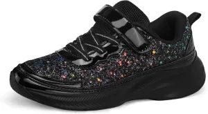 RUNSIDE Girls Glitter Sneakers Lightweight Kids Sparkle Tennis Shoes with Hook and Loop for Toddler/Little Kid/Big Kid