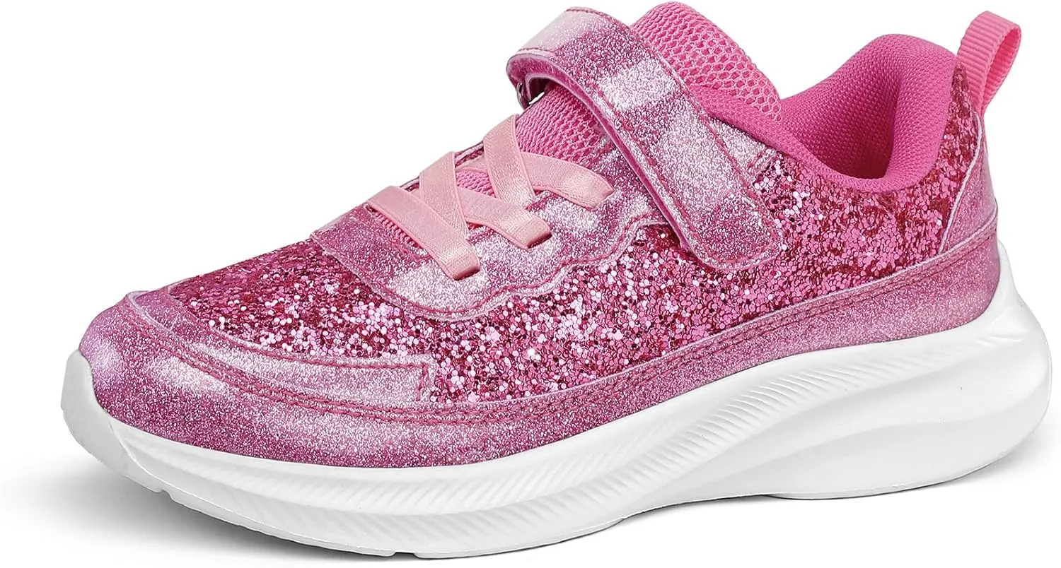 RUNSIDE Girls Glitter Sneakers Lightweight Kids Sparkle Tennis Shoes with Hook and Loop for Toddler/Little Kid/Big Kid