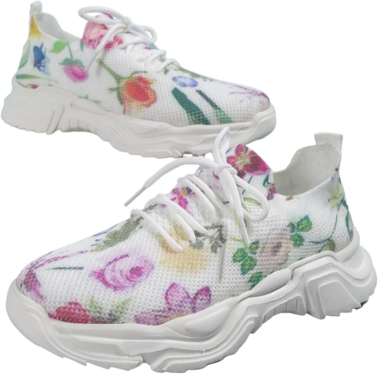 RZDYSQ Floral Print Lace-up Breathable Orthopedic Sneakers, Women's Mesh Breathable Orthopedic Sneakers